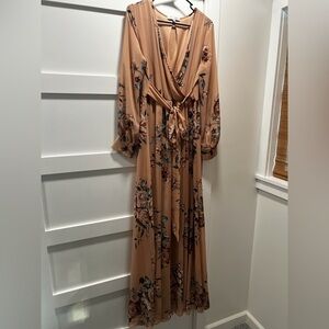 Baltic Born Tan Floral Long Sleeve Dress